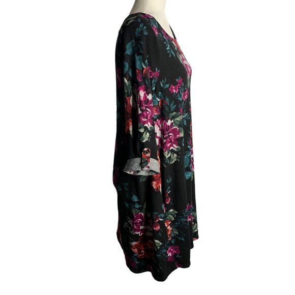 Apt 9 Floral Flannel Sweater Dress S Black Roll Tab Sleeve Pull Over Round Neck - Picture 5 of 6